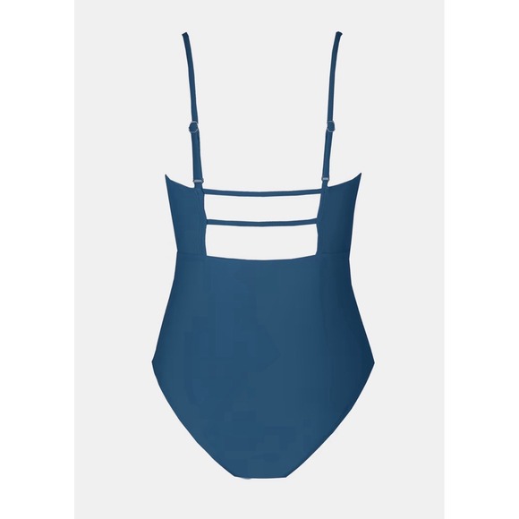 CUPSHE Womens XS Dark Blue Sandy Daze One Piece Swimsuit Square Neck Tummy Contr - Picture 4 of 6